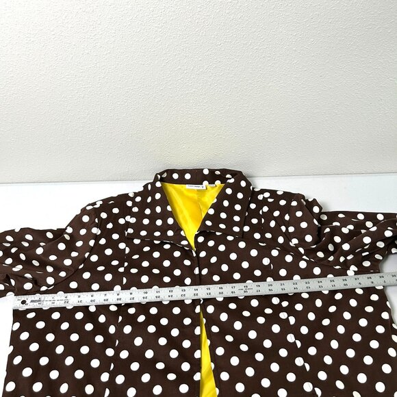 Susan Graver Sateen Jacket Size 3X Brown White Polka Dot Ruched Sleeve Pockets - Picture 13 of 16